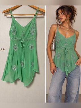 Y2K Angie Women S Cami Chiffon Sequins Asymmetrical Whimsical Fairy Babydoll
